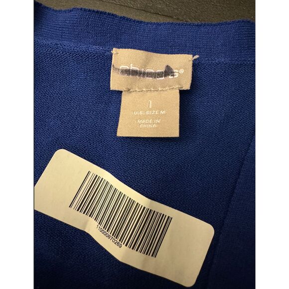 Chico's Royal Blue Cardigan Tie Gathered Sleeves - Sz 1 (M/8) - Picture 8 of 10